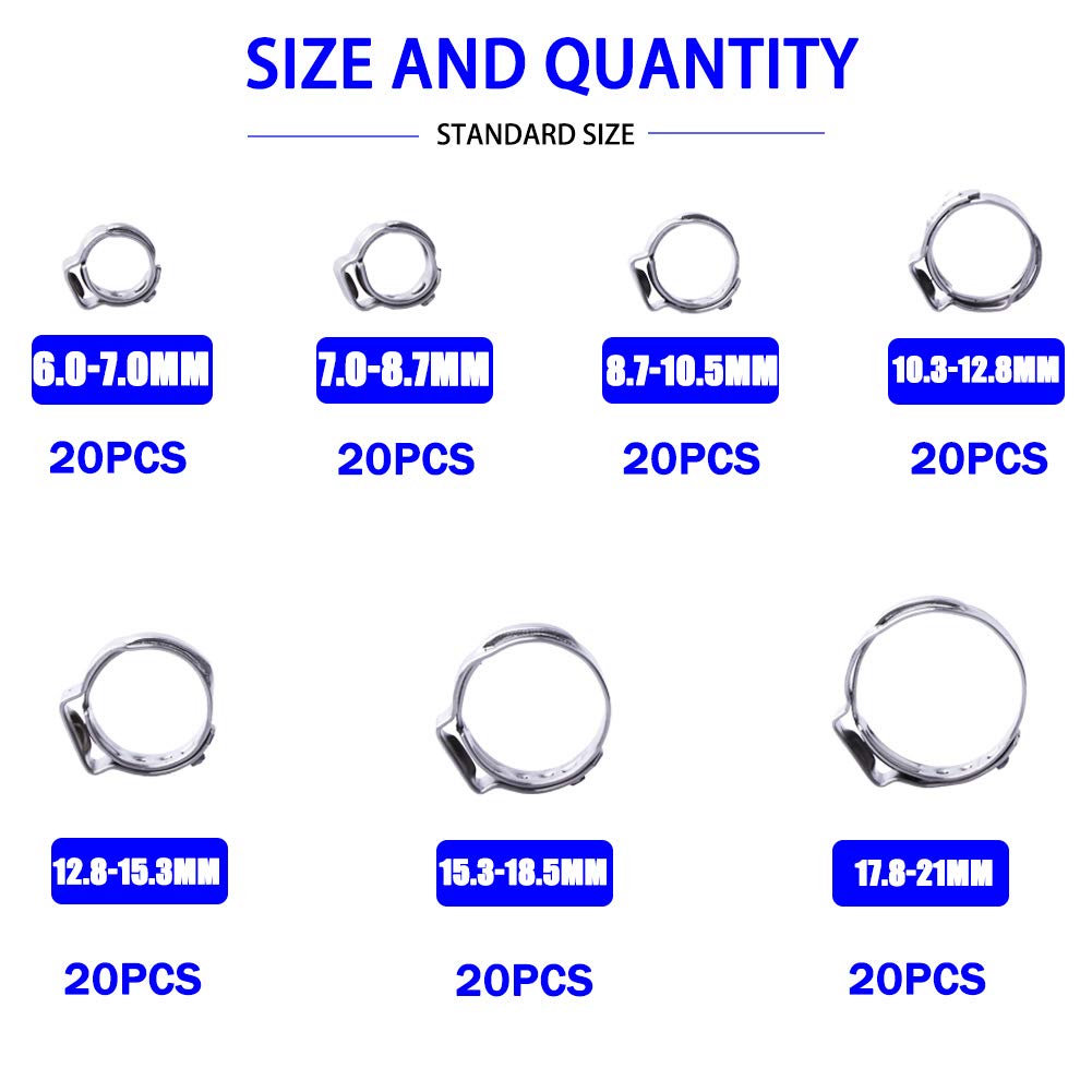 304 Stainless Steel Single Ear Stepless Hose Clamps Cinch Rings Crimp