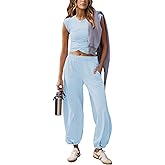 Outfeel Women 2 Piece Outfit Set Loungewear Cropped Tops and Jogger Sweatpant Matching Set Coordinated Sweatsuit with Pockets