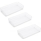 LotFancy 3 Pack Stackable Clear Plastic Drawer Organizer, Cosmetic, 12x6x2 | For Makeup, Skincare, Perfume, Jewelry, Nail Polish, Craft Supplies, Small Parts; Vanity, Bathroom, Dresser; Easy-Clean