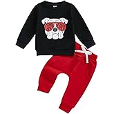 Chloefairy Toddler Baby Boy Football Outfit Game Day Sweatshirt Top and Pants Set 2Pcs Infant Fall Winter Clothes