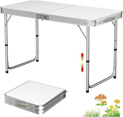 Lucn 4ft Folding Camping Table 120x60cm, 3-Height Adjustable 55/62/70cm