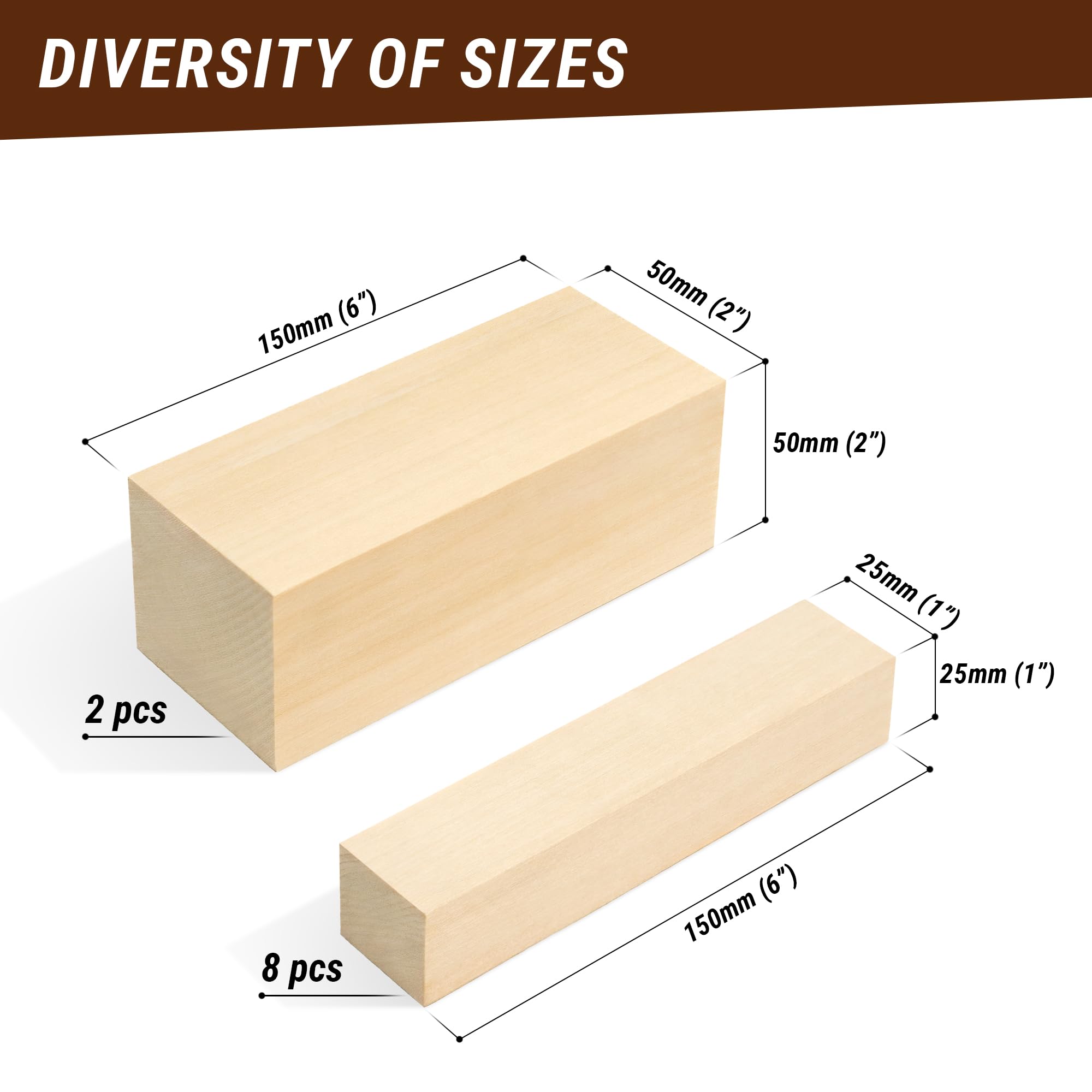 BeaverCraft Basswood Carving Blocks Set BW 10 PCS Wood Carving Kit - Whittling Wood - Soft Basswood Block for Crafts - Large Unfinished Wooden Blocks 2PCS 1.98