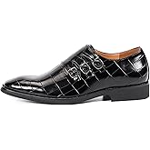 Men's Printed Oxford Dress Shoes,Fashion Metal Buckle Comfortable Pull-on Pointed-Toe Formal Shoes Business Wedding Slip-on Loafers for Men