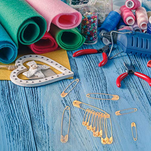 TUPARKA 300pcs Gold Safety Pins Assorted Safety Pins 25-55mm Sewing Accessories Kit for Baby Clothing Crafts & Arts with Storage Box(5 Sizes)