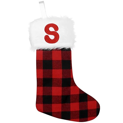 JOFONY 20 Inch Christmas Stockings Large Embroidered Stockings Plush Embroidered Stockings Christmas Stockings with Letters, Red Scotland Plaid Classic Christmas Stockings for Kids/Adult(S)
