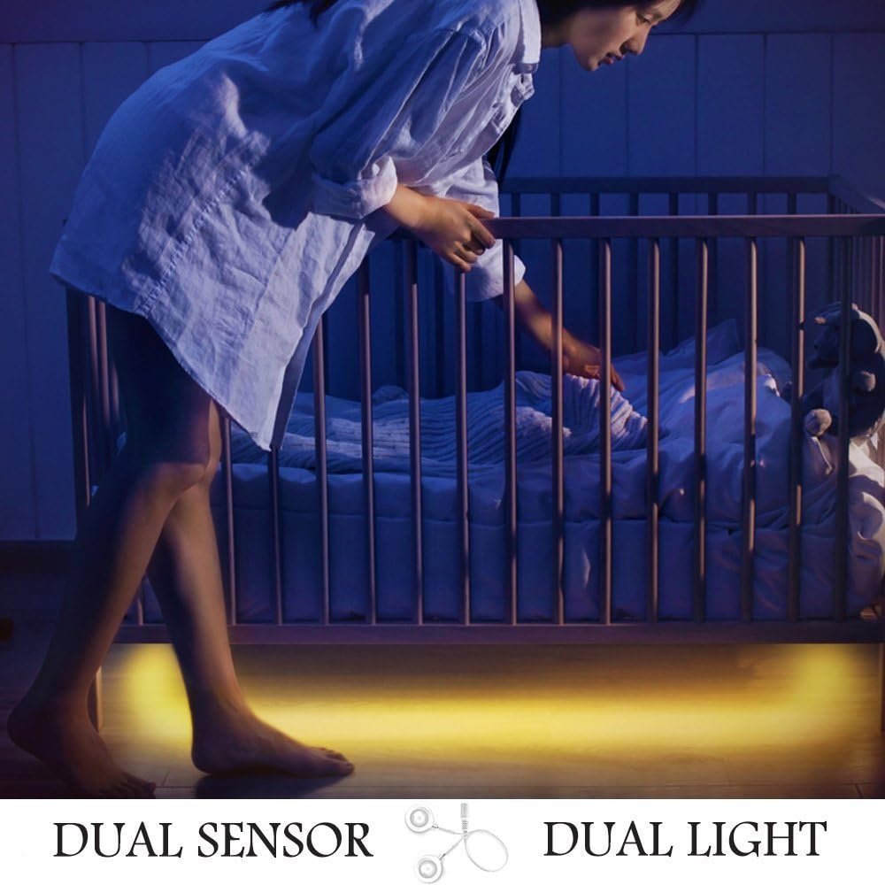 Bed Light, Motion Activated Underbed Lighting Flexible LED Strip Illumination with Automatic Shut Off, Dual Sensor Kit, Warm Glow - JVR LH29
