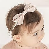 Yheahin Baby Girls Lace Bow Headband Cute Chiffon Bow-Knot Toddler Hairband Elastic Soft Lace Infants Birthday Party Hair Accessories (Pink-2, One size)