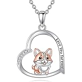 YAFEINI Corgi Necklace 925 Sterling Silver Cute Corgi Heart Necklace Dog Jewelry Gifts for Women Mom