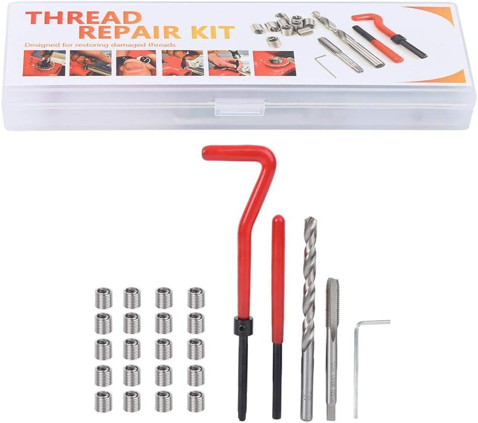 25Pcs Thread Repair Insert Kit M6 Damaged Threads Hand Tool with Thread Tap and Drill Bit for Auto Repairing: Home Improvement