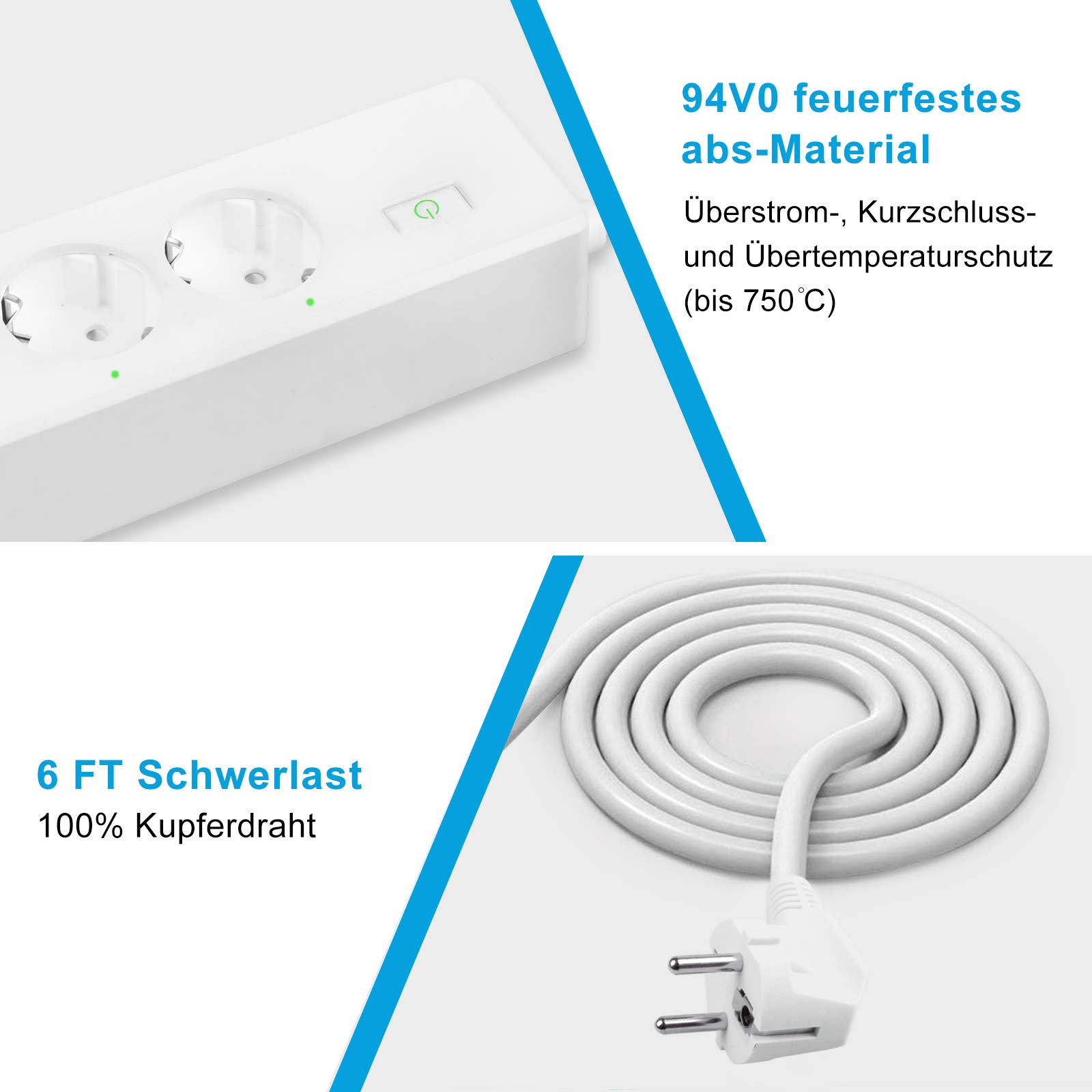 Smart Steckdosenleiste Intelligente WLAN Mehrfachsteckdose mit Überspannungsschutz Wifi Steckdosen 4 Fach AC-Ausgänge und 4 USB-Voice Control mit Amazon Alexa [Echo, Echo Dot], Google Home und IFTTT mit App Fernsteuerung für iOS und Android