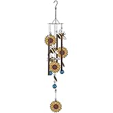 Sunset Vista Designs Windchimes - Rustic Metal Sunflower Wind Chime for Outdoors, 28" Long, Bumble Bee