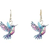 Hummingbird Earrings for Women Colorful Acrylic Animal Bird Drop Dangle Earring Jewelry