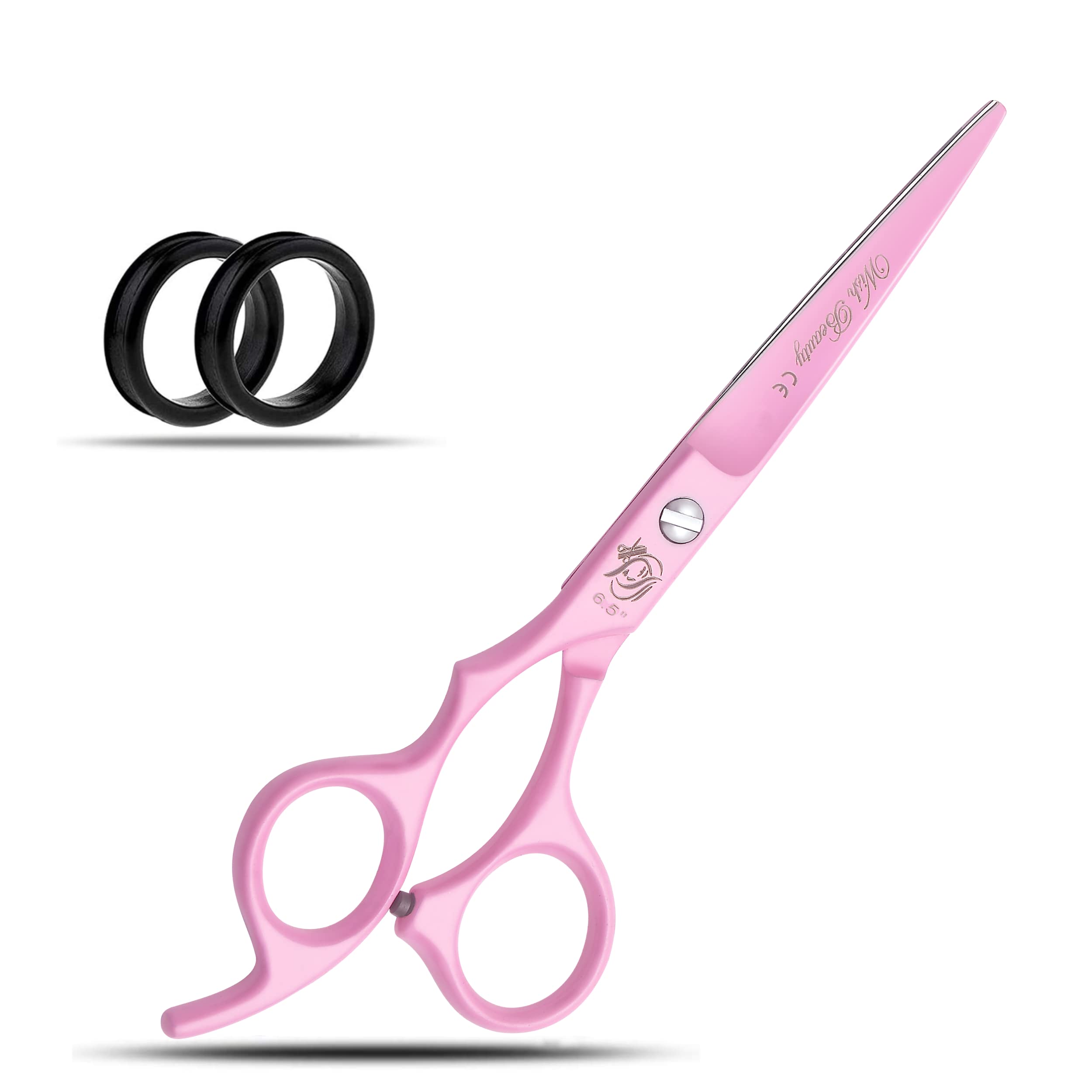 Wishbeauty Professional Left Handed Hairdressing Scissors, Pink Offset, 6.5”