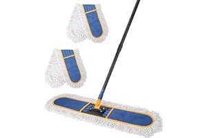 KEFANTA 24" Commercial Dust Mop for Floor Cleaning,Heavy Duty Floor Duster with 2 Cotton Reusable Mop Pads,59” Long Handle Wet Dry Flat Mops for Hardwood Floors,Marble, Laminate,Tile,Concrete,Garage (Blue)