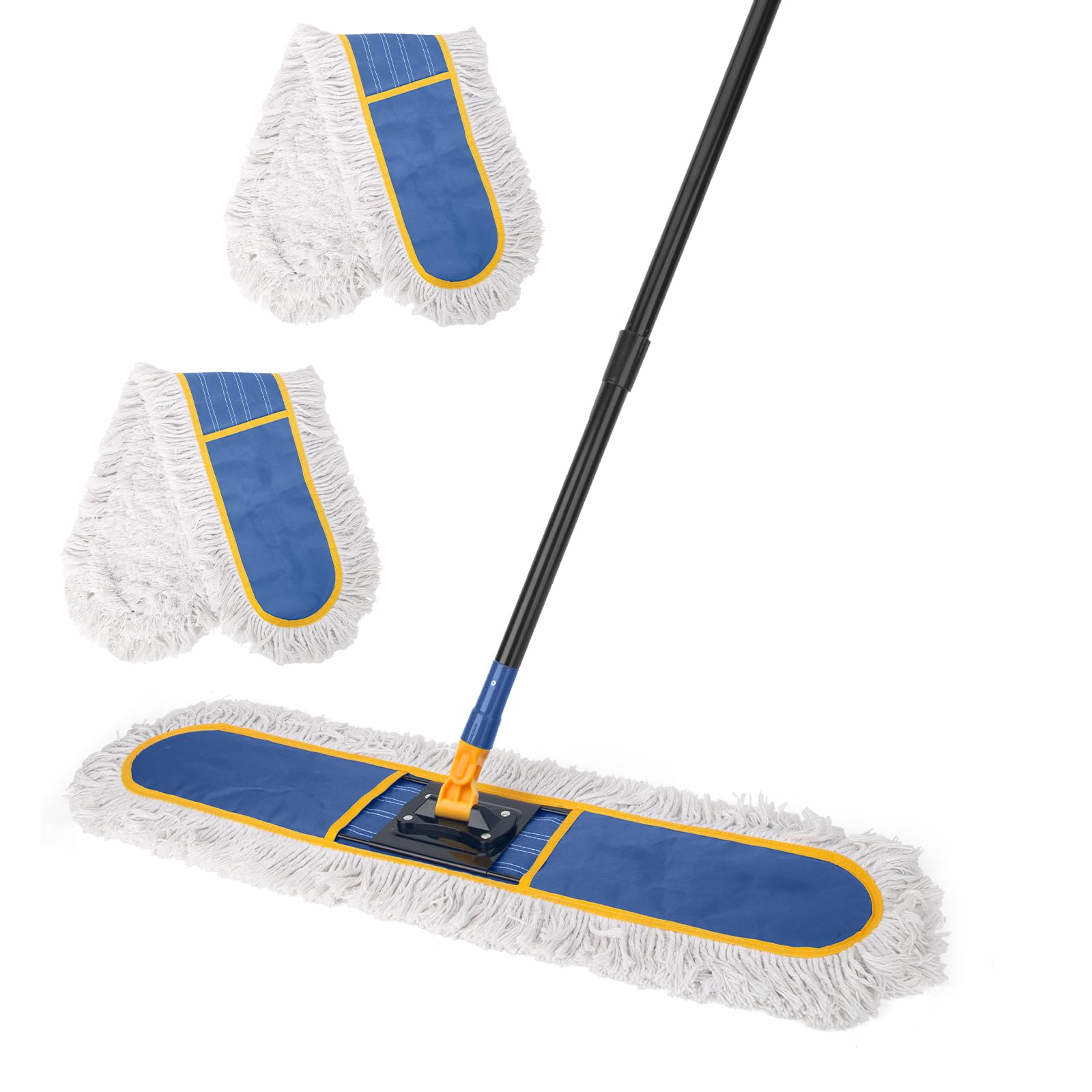 Photo 1 of 24" Commercial Dust Mop for Floor Cleaning,Heavy Duty Floor Duster with 2 Cotton Reusable Mop Pads,59” Long Handle Wet Dry Flat Mops for Hardwood Floors,Marble, Laminate,Tile,Concrete,Garage (Blue)