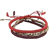 Buddha & Karma Tibetan Lucky Rope Bracelets - Handmade Rope Bracelet with Endless Knot for Mindfulness- Protection Bracelets with Lava Stone Beads to Balance Energy - Adjustable Bracelet for Men & Women