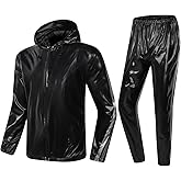 MulYeeh Weight Loss Sweat Suit Anti-Rip Heavy Duty Full-Zip Sauna Suit Fitness Exercise Gym Top Pant with Hood for Men Women
