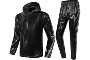 MulYeeh Anti-Rip Sweat Suit Heavy Duty Full-zip with Cap Sauna Suit Fitness Exercise Gym Suit for Men and Women