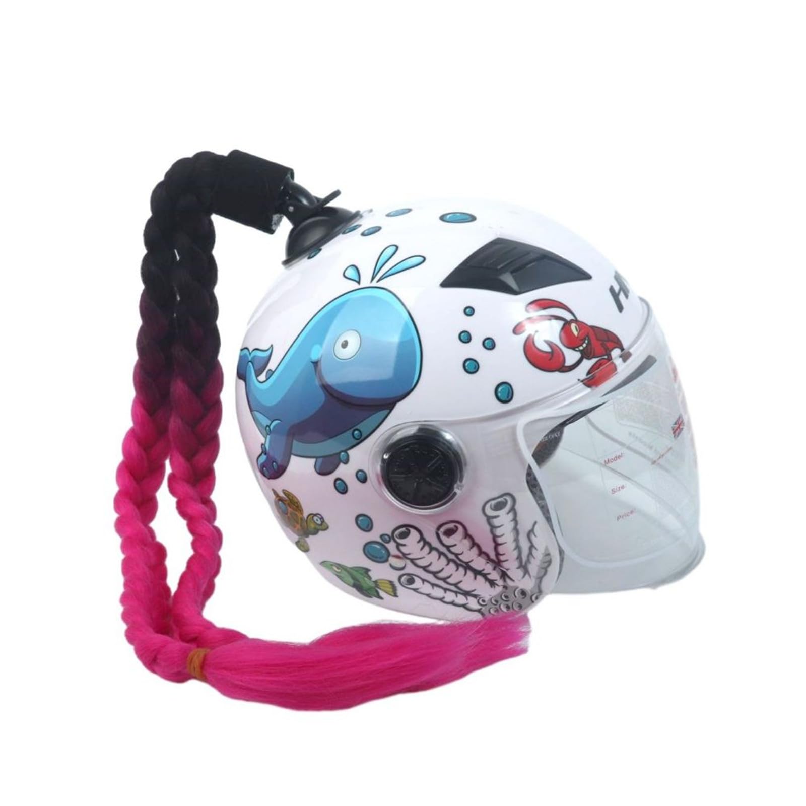 Helmet Ponytail Dual Pigtails Twist Braids Hair with Sucker Bow for Motorcycle Bike Motorbike Motocross Off Road Bicycle Cycling Bikers Riders Skateboarding Scooter Costume Cosplay (Black Rose Red)