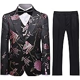 SWOTGdoby Boys Suits 3 Piece Gold Paisley Floral Suit Set Slim Fit Tuxedo Embroidery Suit Blazer Vest Pants