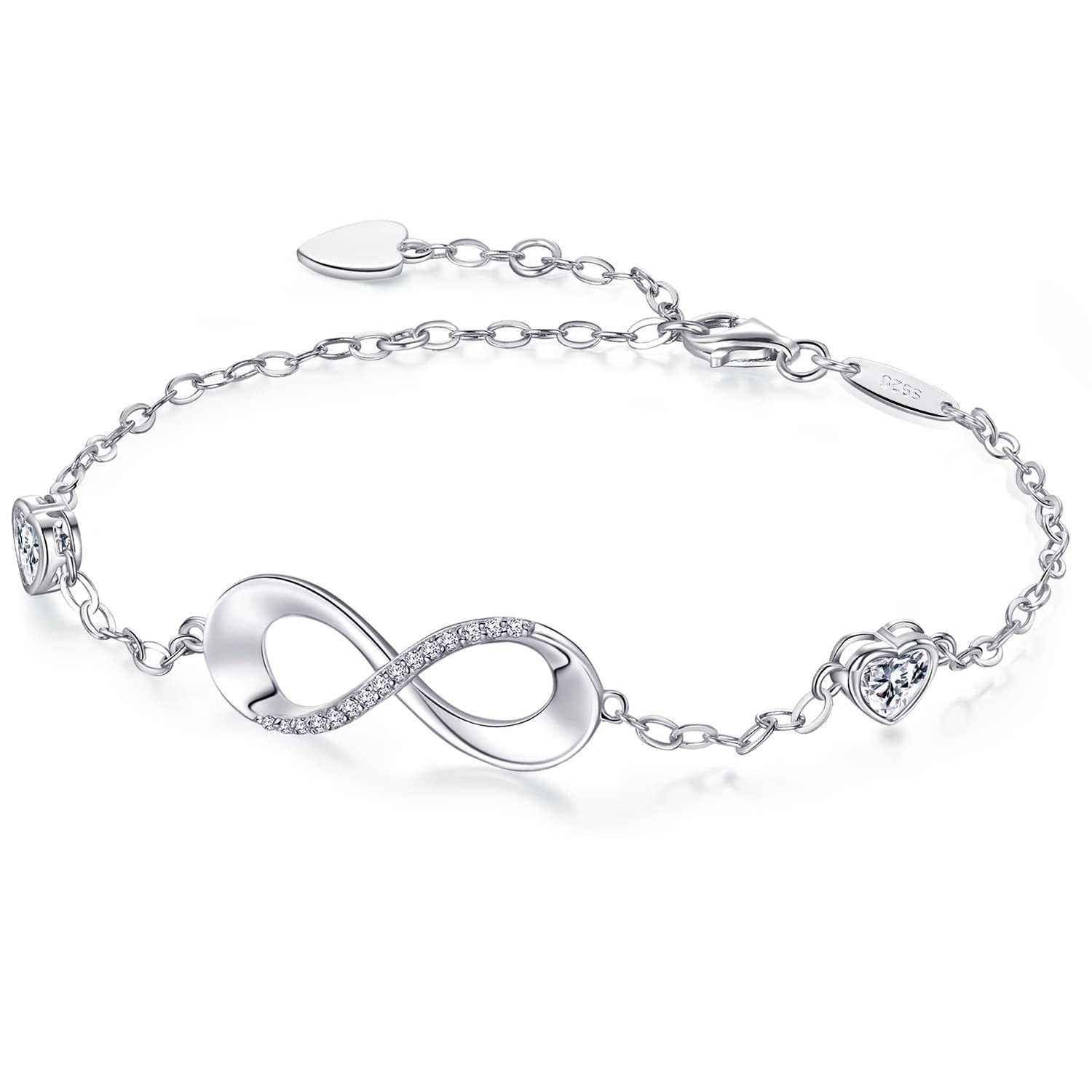 AM ANNIS MUNN 925 Sterling Silver Bracelets for Women Infinity Bracelet with Cubic Zirconia Silver Bracelet for Womens Eternal Love Gifts for Women Mum Girlfriend