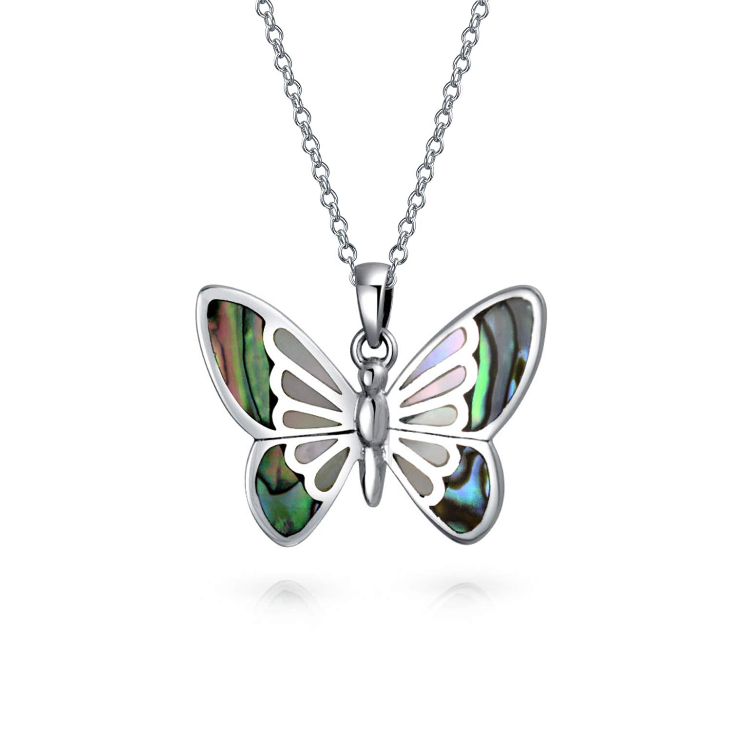 Bling Jewelry Fine Iridescent Color Changing Rainbow Abalone Shell Inlay Butterfly Pendant Necklace For Women For Teen .925 Sterling Silver With Chain โ image 1