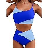 Herseas Women 2 Piece High Waisted Bikini Sets Color Block Popular Swimsuit 2026 Summer Beach Best Bathing Suits