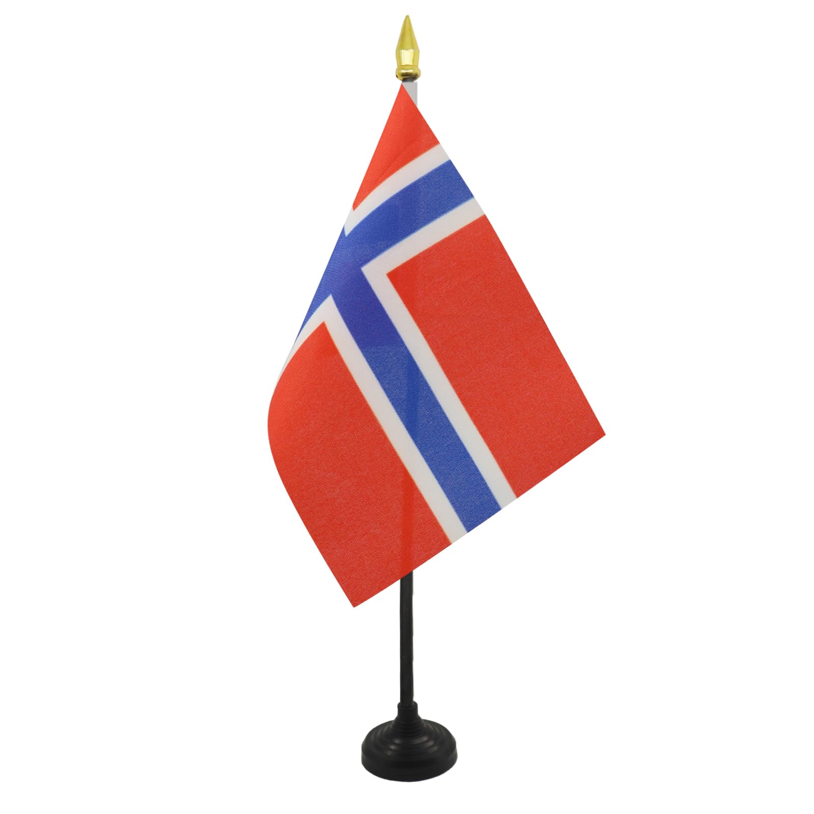 AZ FLAG - Norway Table Flag 4'' x 6'' - Norwegian Mini Desk Flag 100% Polyester 15 x 10 cm - Office Mini Banner with 10'' Pole - Golden Spear