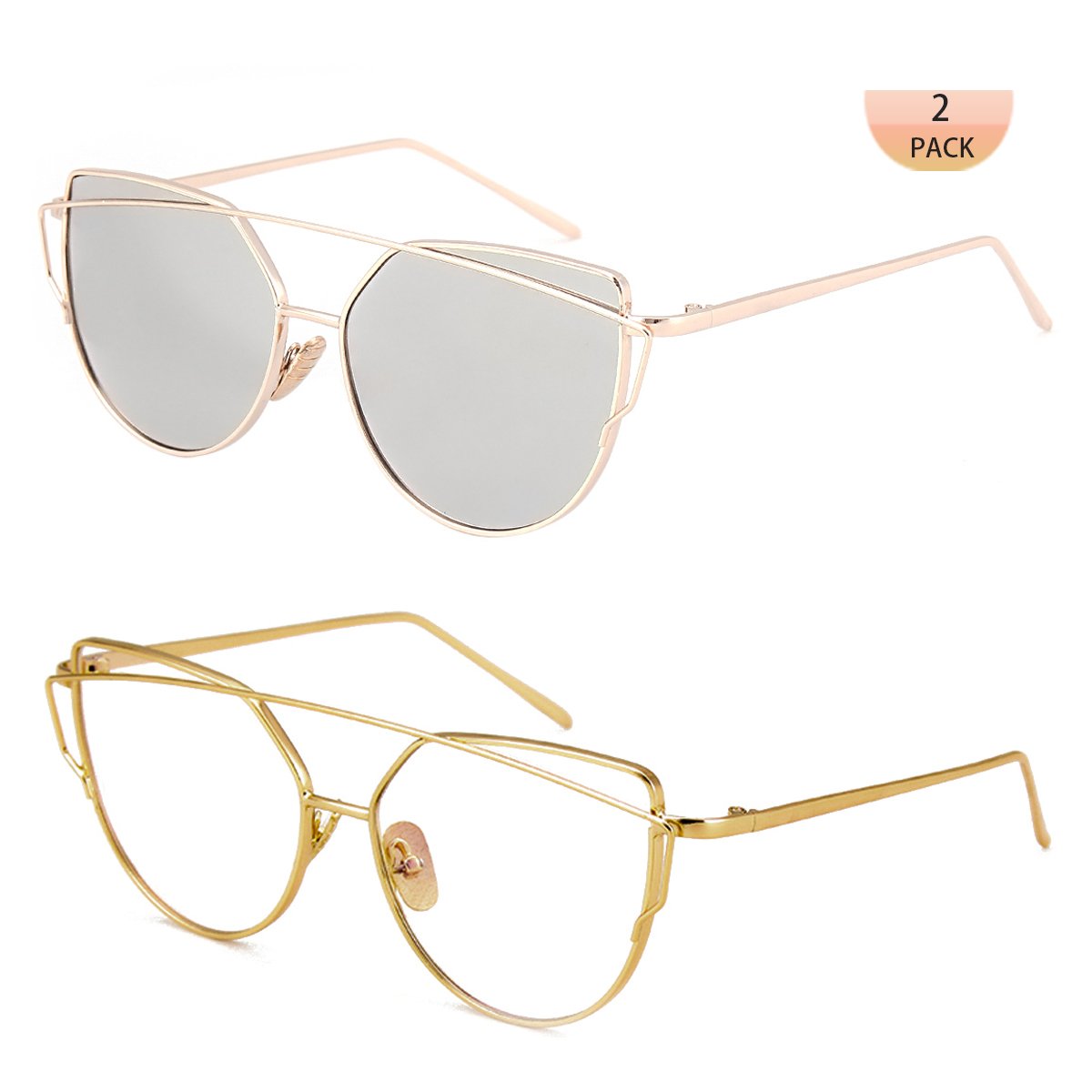 WISH CLUB Women Cat Eye Polarized Sunglasses Mirrored Reflective Flat Wide Lenses Metal Frame UV 400 Glasses (silver2)