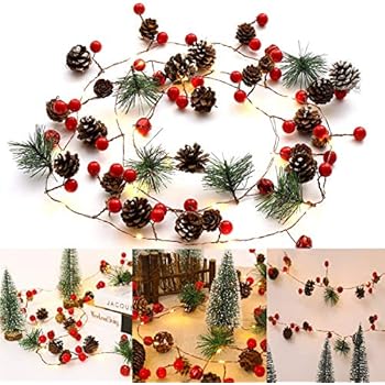 Ocosy Christmas String Light Creative Pinecone Bell Berries Decor Fairy String Light 20 LEDs String Light 6.56ft. Battery Powered (20Led)