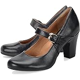 SHODENSE Women Vintage Chunky High Heel Mary Jane Shoes Round Closed Toe Ankle Strap Dress Sandals 3" Block Heels Mary Jane Lolita Pumps Two-Toned Patchwork Buckle Office Lady Wedding Retro 4-11 M US