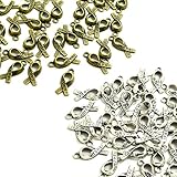 BronaGrand 100pcs Ribbon of Hope Charms Pendants DIY for Necklaces Bracelets, Antiqued Silver and Bronze