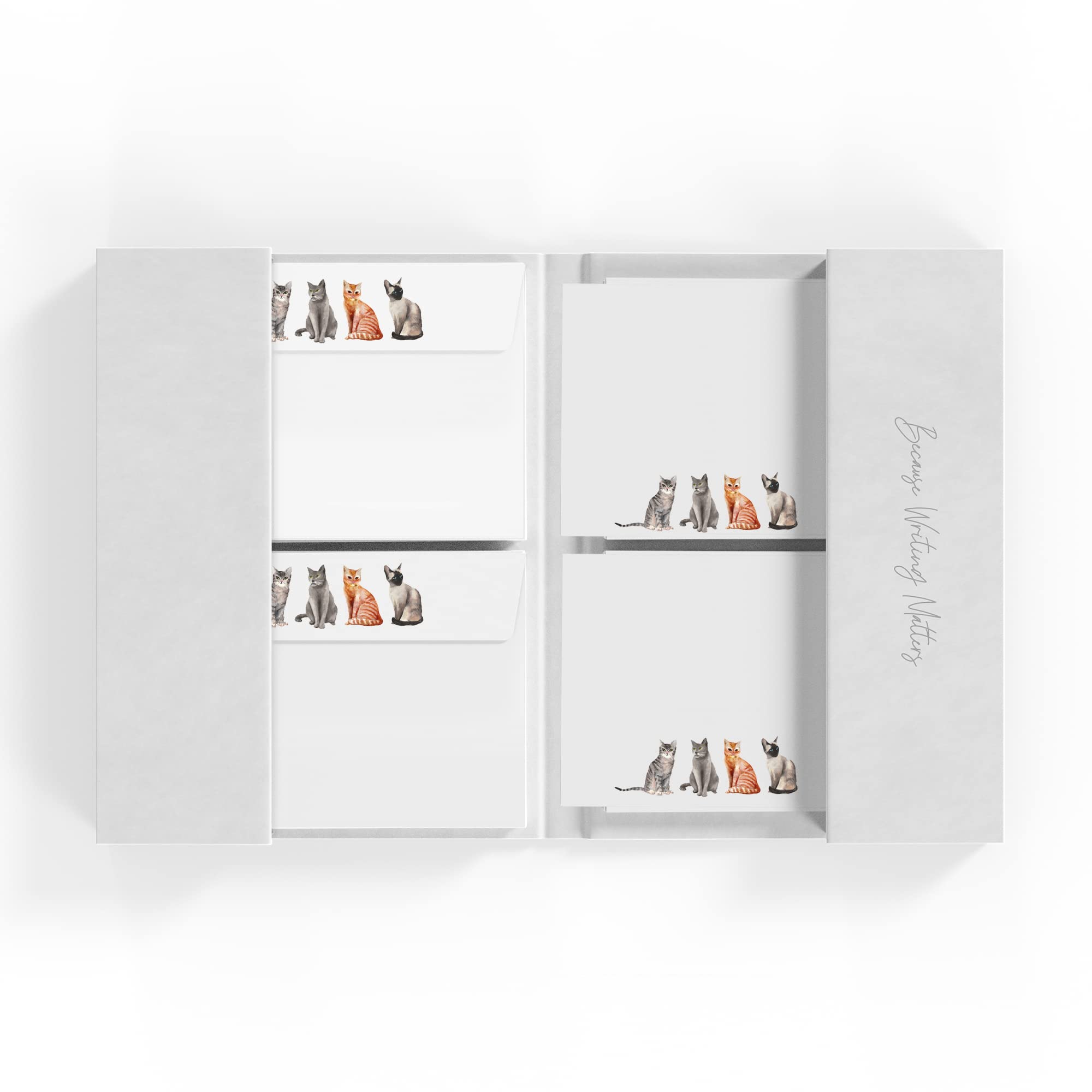 Me Loovely Four Cats Flat Notecard and Envelopes Set A6 Size Animal Greeting Card Thank You Cards for All Occasions | Christmas Gifts (Pack of 20, with Folder)