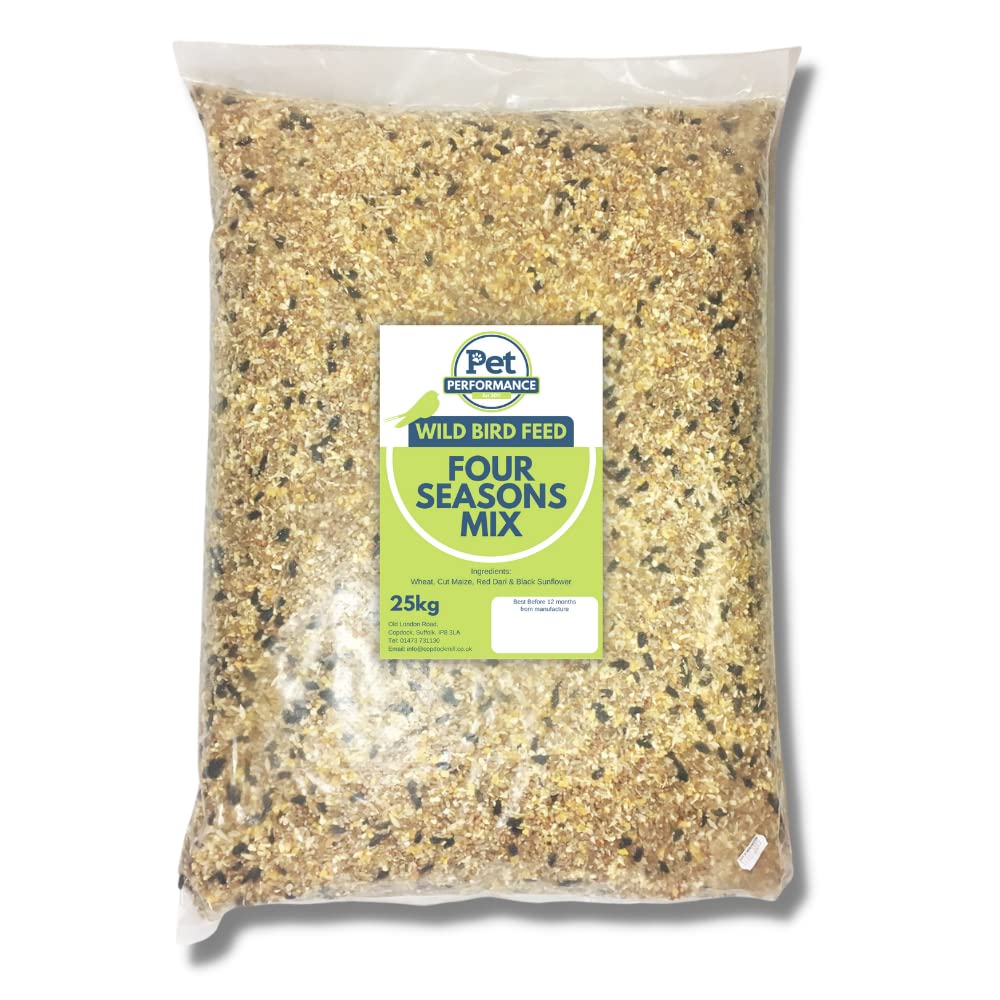 Pet Performance Four Season Wild Bird Seed 25kg - All Year Round Feed With Black Sunflower Seeds for Birds - 100% Natural Nutritional Bird Seed for Small Garden Birds