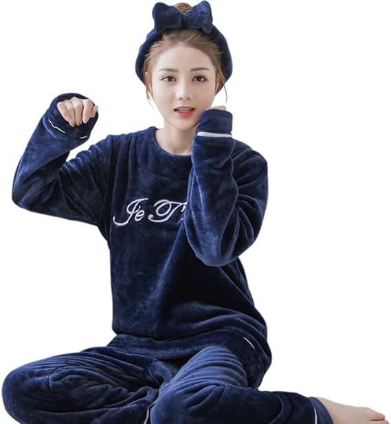 Amazon フランネル ルームウェア パジャマ レディース 上下セットもこもこ 秋冬 長袖 部屋着 ふわもこ 女性用 家着 厚手 大きいサイズ 暖かい 可愛い 韓国風 ネイビー ネイビー L パジャマ ルームウェアセット 通販