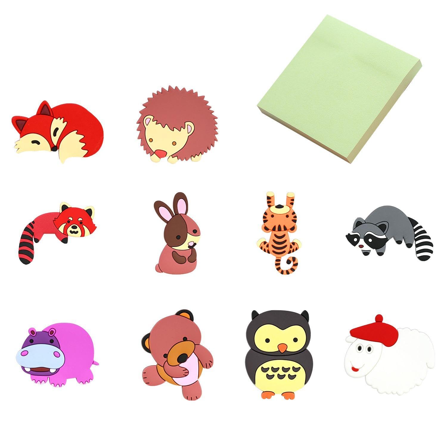 EOWVISN 10 Pieces Of Cartoon Animal Refrigerator Magnets And 1 Set Of Sticky Notes, Creative And Interesting Refrigerator Magnets, Refrigerator Magnet Decoration, Early Childhood Education Magnets