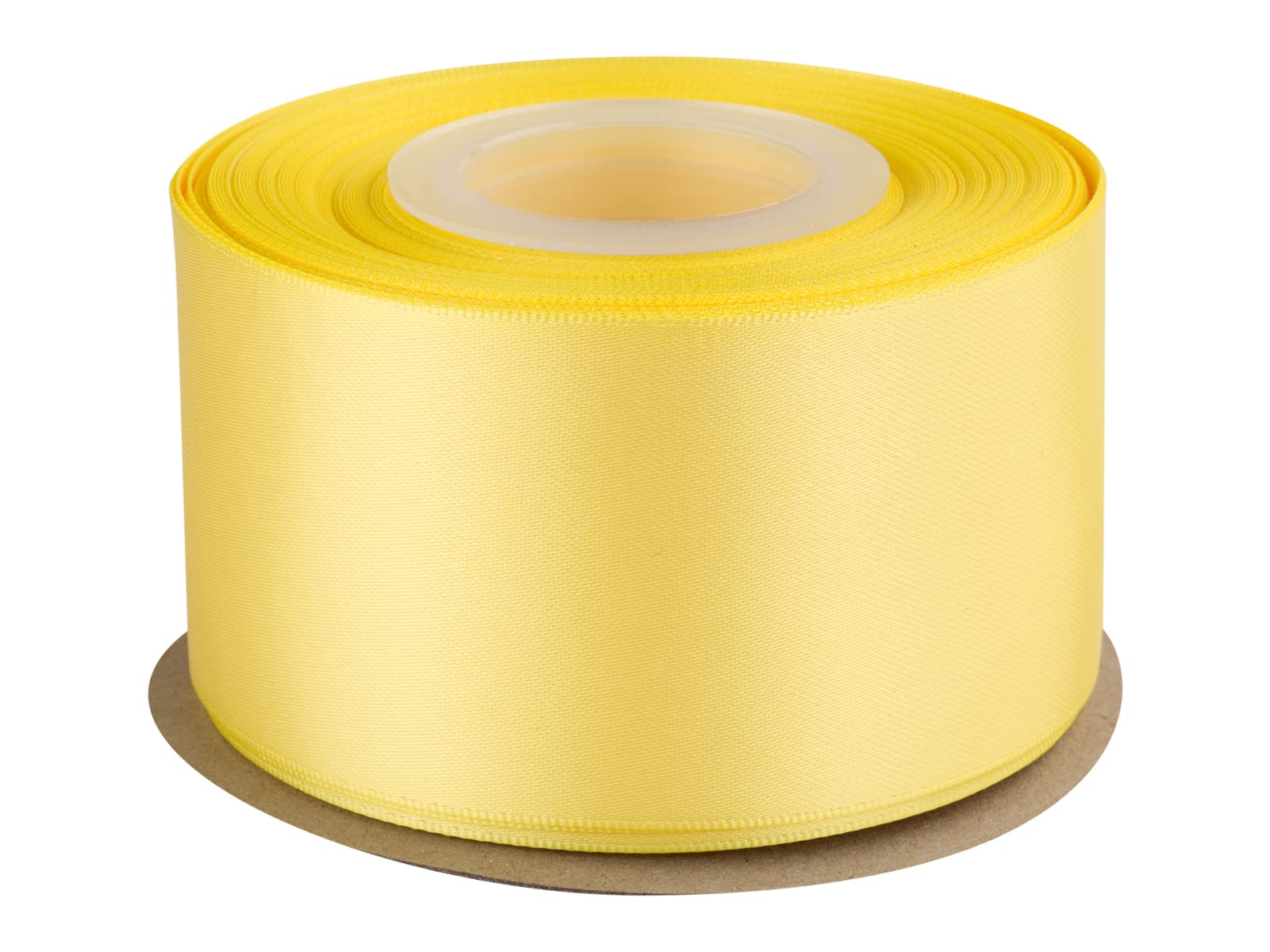 Double Faced Satin Ribbon, 50mm X 22M, Solid Polyester Craft Ribbon, Perfect for Gift Wrapping, Crafts, Wedding Party Ceremony Decoration, Floral Arrangement, Sewing (Lemon)