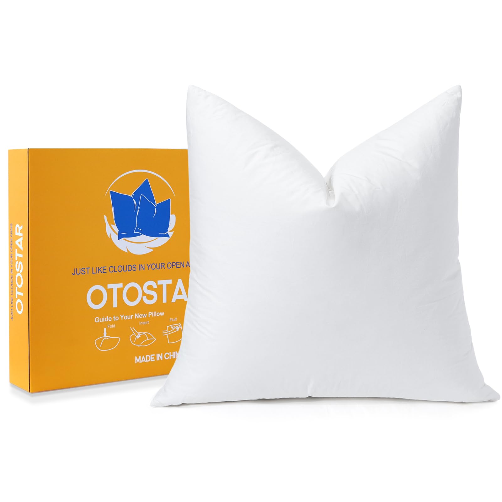 Photo 1 of OTOSTAR Pack of 1 Down and Feather Throw Pillow Inserts, 24 x 24 Soft Fluffy Square Pillow Inserts with 100% Cotton Cover Decorative Pillows for Sofa Couch Bed-White
