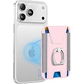 For Magsafe Wallet with Grip, 6-Card Holder, Stronger Magnetic Card Wallet Holder for iPhone 16/15, iPhone 14/13/12 Series, Leather Magnetic Phone Wallet with Privacy Flap, RFID Blocking, Pink