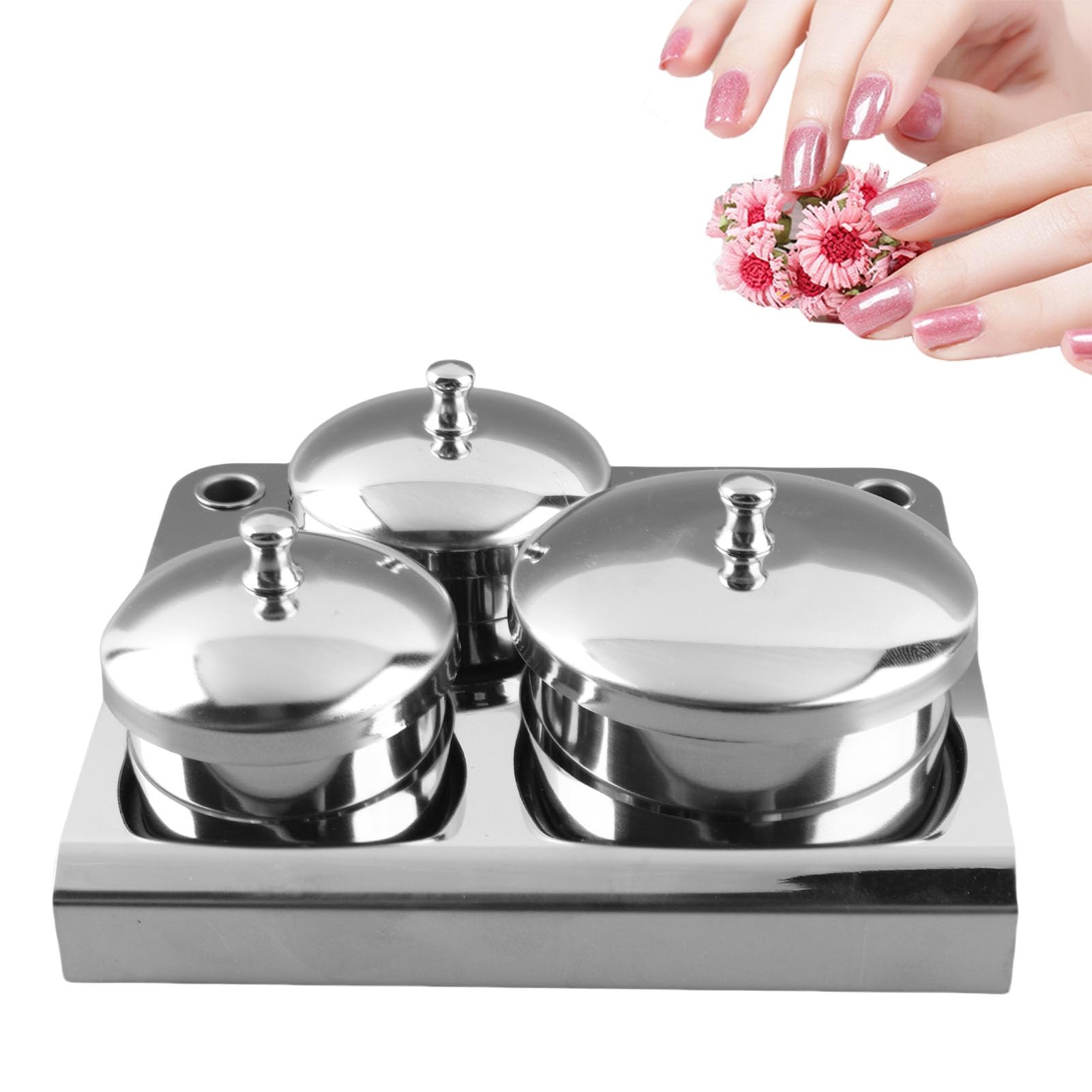 Monomer Holder Mini Dish Pot Liquid Powder Stainless Steel Cup Lid Bowl Nail Art Tools Acrylic Equipment Tray Container Organizer Nail Tray for Liquid 3 pcs