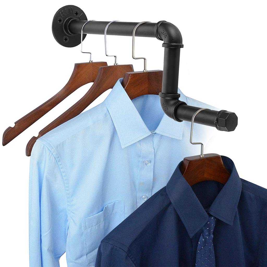 Sumnacon 15.7 Inch Industrial Pipe Clothes Bar - Heavy Duty Rustic Metal Coat Rack Hanger with Screws, Wall-Mounted Garment Holder Rack for Bedroom/Bathroom/Cabinet/Boutique/Clothing Store, Black