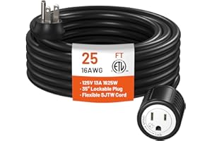 CFMASTER Extension Cord 25 Ft, 35° Lockable Plug, Outdoor Indoor Extension Cord with Flat Plug, 3 Prong Grounded Wire, Against Accidental Power-Off & Safe, 16AWG 13A 125V 1625W, UL Listed (Black)