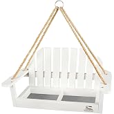 Solution4Patio White Swing Squirrel-Proof Bird Feeder with Metal Mesh Tray | Bench Design, High Capacity Rust-Resistant Metal, Hanging for Porch &amp; Yard Decor, Easy Fill &amp; Clean for Wild Birds