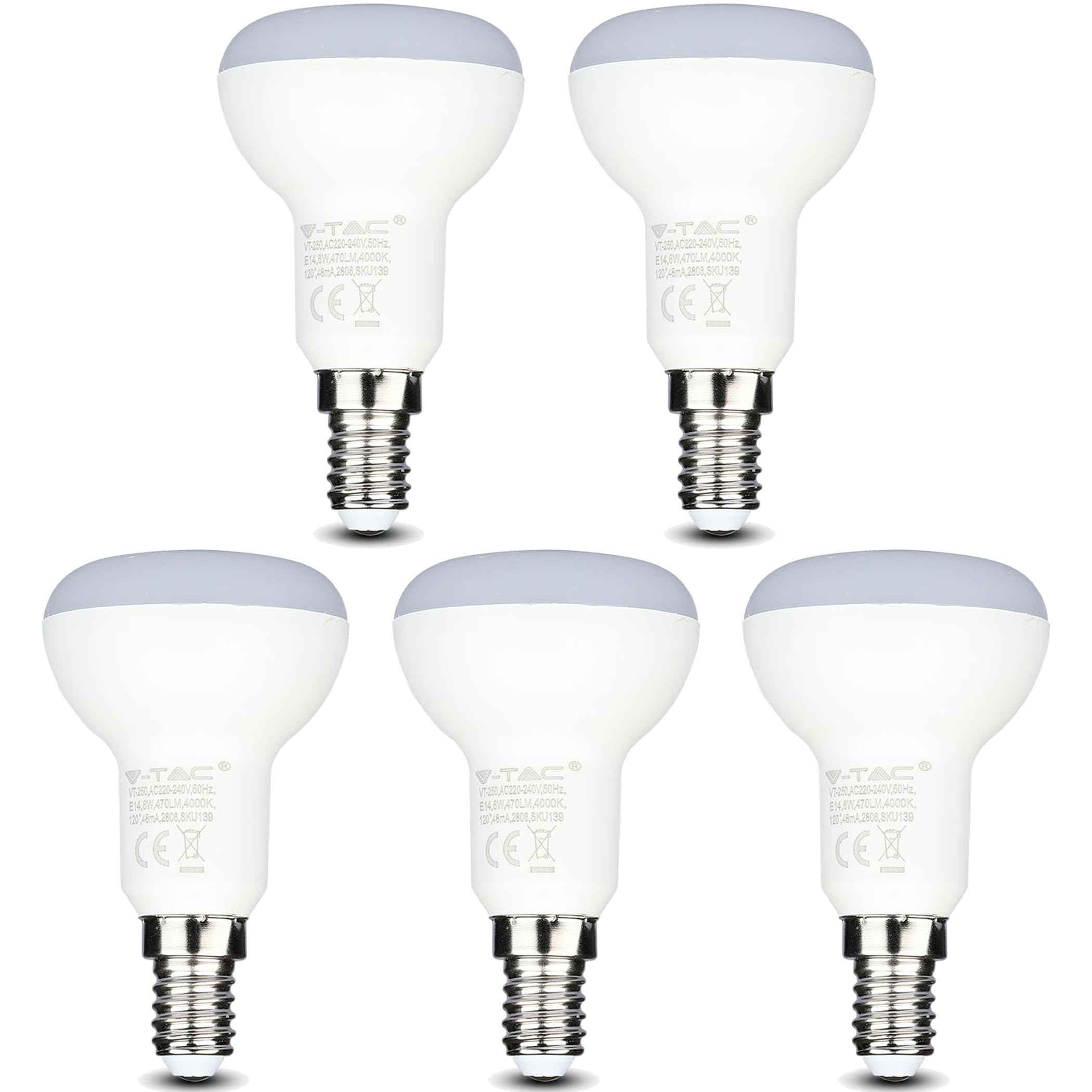VTAC E14 LED Light Bulb, R50 Reflector Bulb Small Screw, 4.8W 470lm, 40W Equivalent, Warm White 3000K, SES LED Spotlight Bulbs Screw Fitting, 120° Wide Angle, Non-dimmable, Pack of 5 [Energy Class F]