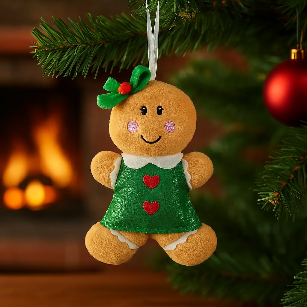 Marco Paul Gingerbread Man Christmas Tree Bauble - 20cm Hanging Plush Ginger Bread Girl Tree Pendant - Gingerbread Xmas Decoration for Christmas Stocking Filler, Gift Wrapping Supplies, DIY & Crafts