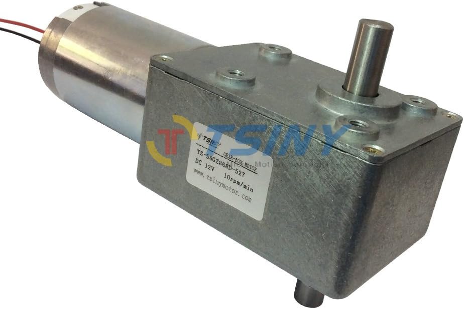 TSINY High Torque DC 12 Volt Double Right Angle Out Shaft Turbo Geared Reducer Box Motor 10rpm Speed