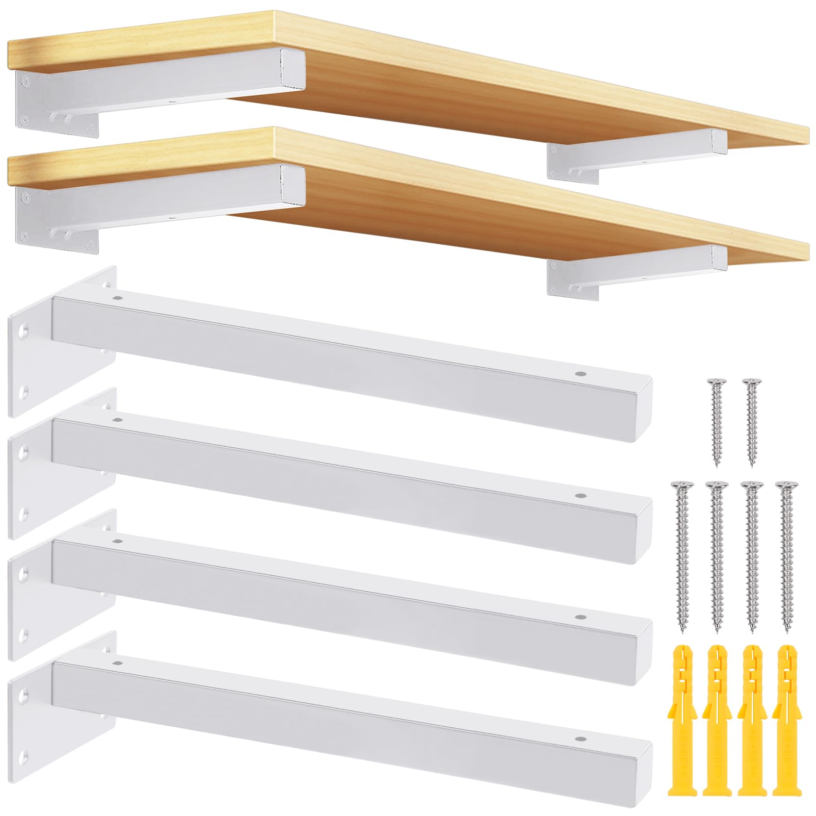 Tanstic 4 Pack 10 Inch Shelf Brackets, Heavy Duty Metal Wall Mounted Floating Shelf Bracket, Industrial Shelf Support Decorative Shelving Brackets with Screws for Shelves Support (White)