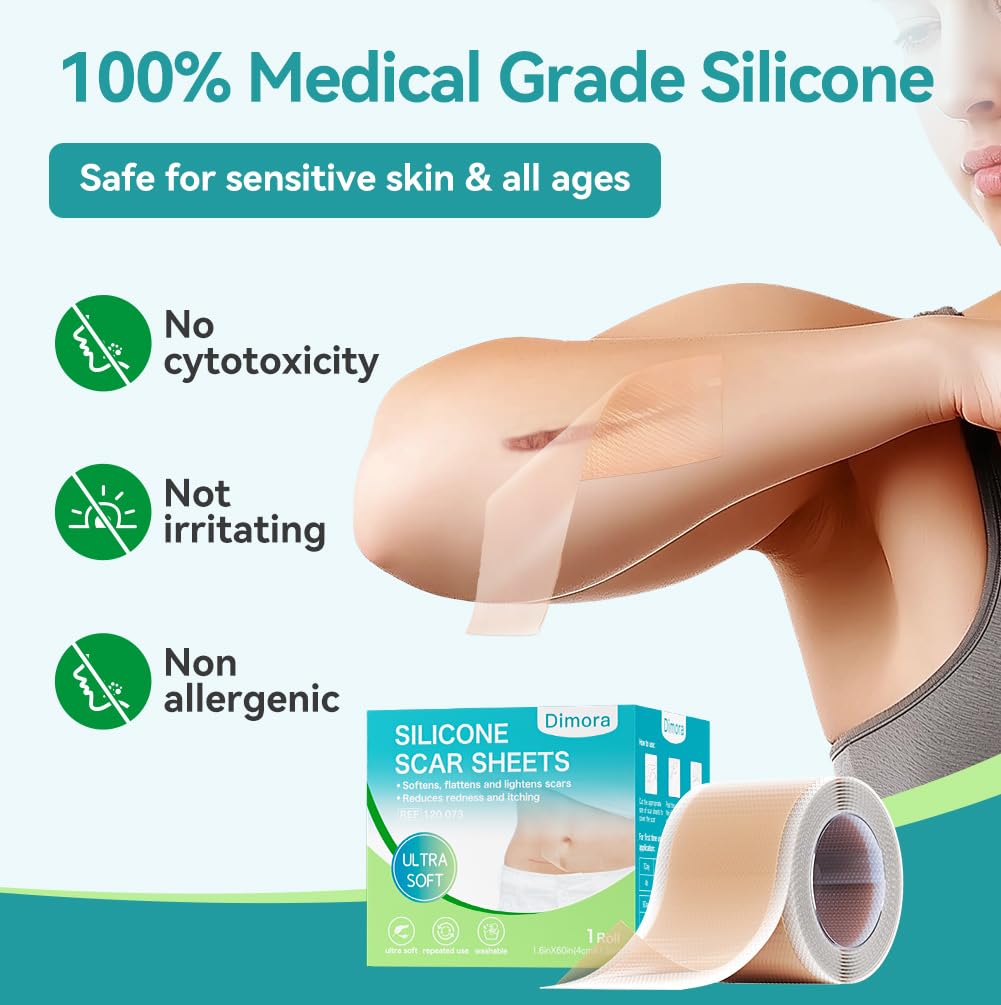Dimora Medical Grade Silicone Scar Sheets -Ultra Soft Silicone Scar Tape (1.6”x60