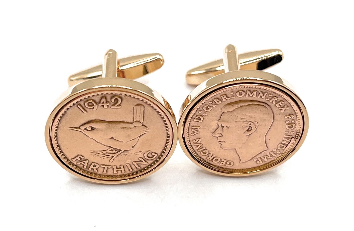 Premium 1942 Farthing cufflinks for a 84th Birthday cufflinks Rose Gold