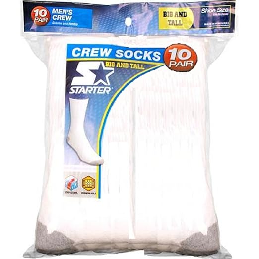 Starter 10Pack Men's White Crew Socks Big and Tall 12W15 Amazon.in